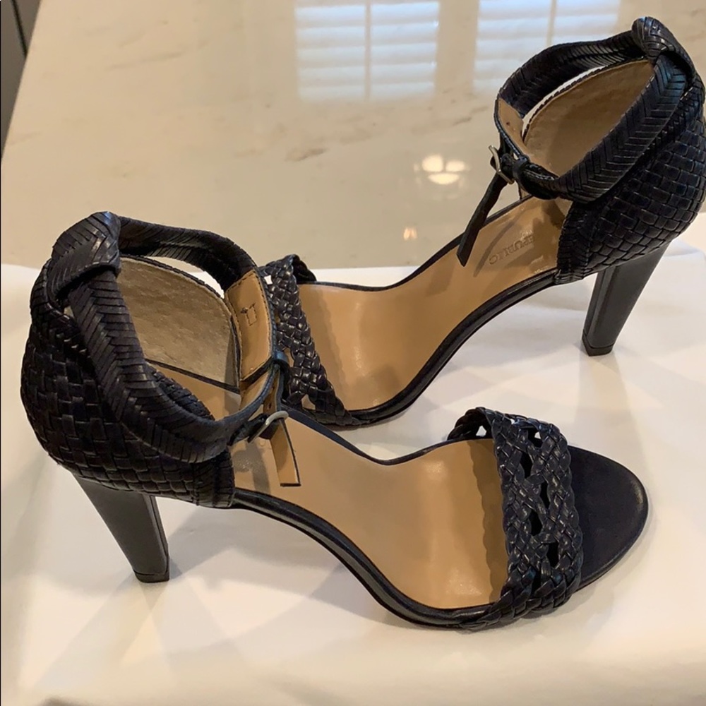 Woven Leather Blue/Gray High Heel.